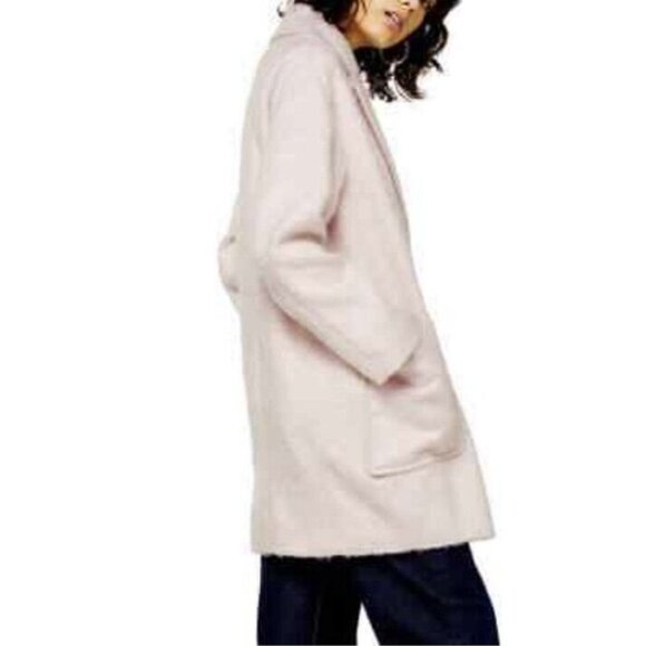 Topshop Womens 8 Pink Long‎ Sleeve Collared Fuzzy One Button Lined Jacket Coat - Picture 6 of 12